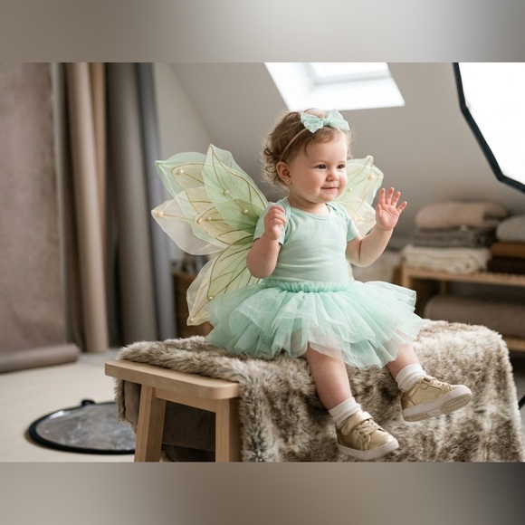 Like New! 3pc Mint Green Baby Tutu Set - Butterfly Wings & Headband - Picture 6 of 6